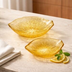 Lemon Shaped Glass Serving Dishes - Set of 2